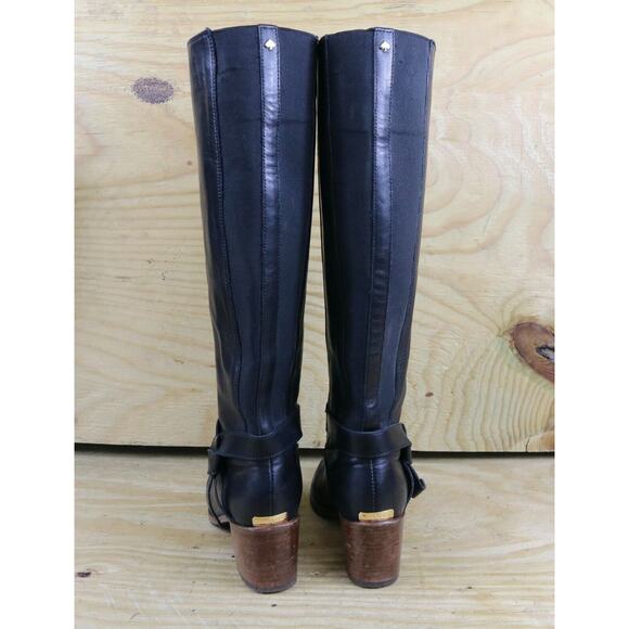 Kate Spade Boots 5M Black Leather Mabelle Riding Equestrian Tall Shoes Italy - Picture 3 of 8